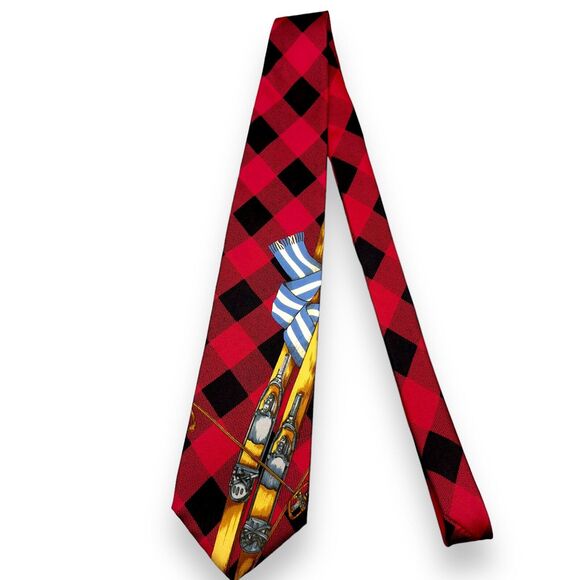 Ruff Hewn Mens Vintage Silk Dress Tie Made in USA Check Vintage Ski 58" 4"‎ - Picture 2 of 12